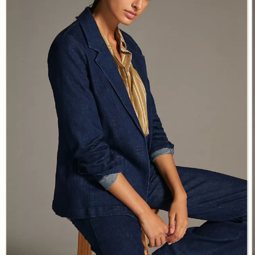 Maeve Anthropologie‎ Tailored Denim Blazer Womens Medium Office Business Casual - Picture 4 of 16